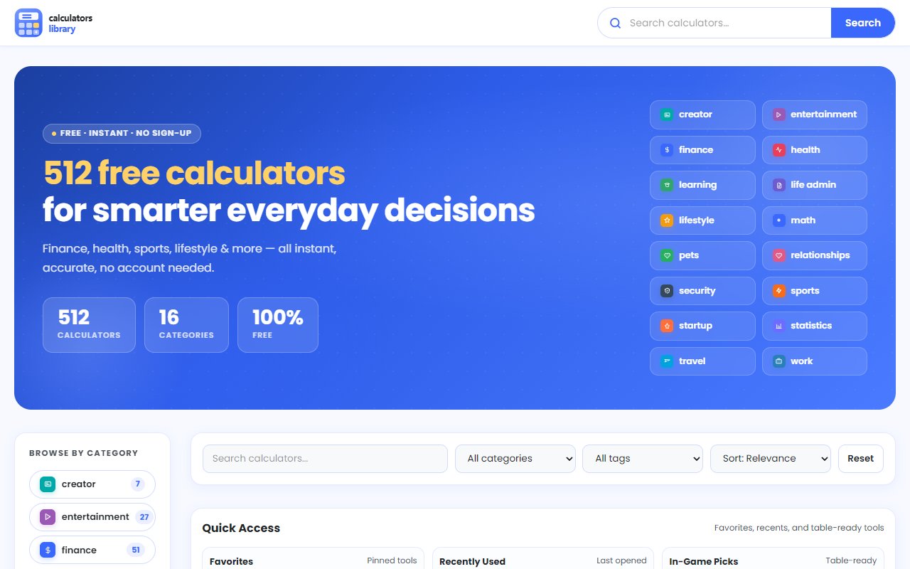 Calculators Library - 512+ Free Online Calculators